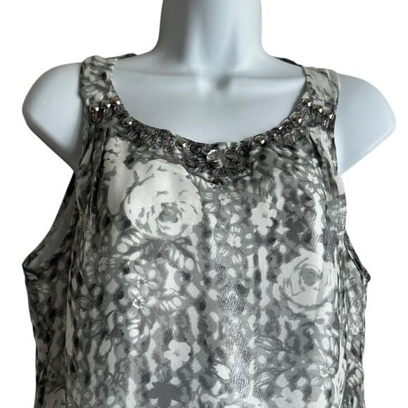 ECI Women Top 4 Metallic Silver Floral Rhinestone Neck Babydoll Disco‎ Glam Boho - Picture 10 of 11